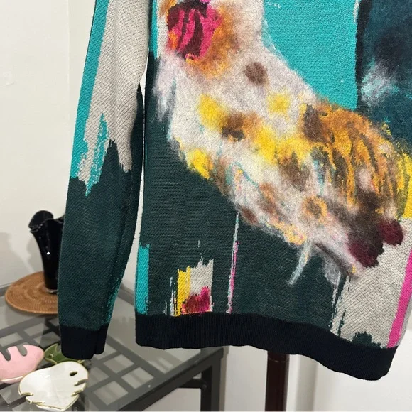 Anthropologie Womens XS Sweater Rooster Artwork Lauren C Walcott Wool Blend - Picture 4 of 16